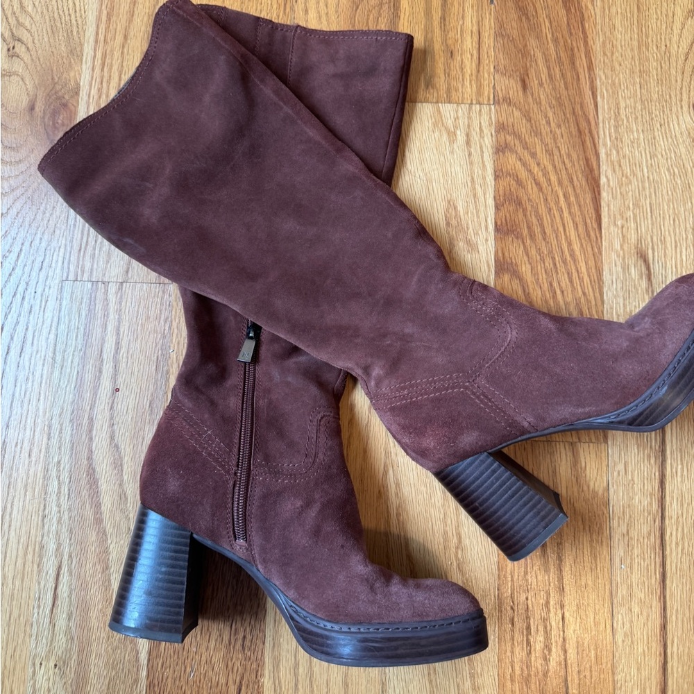 Naturalizer Ona Brown Suede Knee Length Block Heel Boots